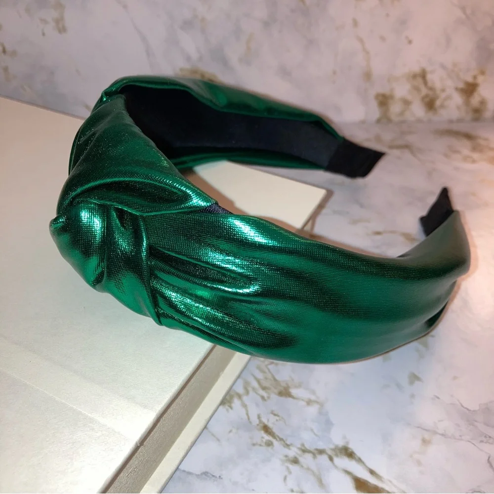 Emerald Green Metallic Top Knot Knotted Boho Formal Christmas Cocktail Headband